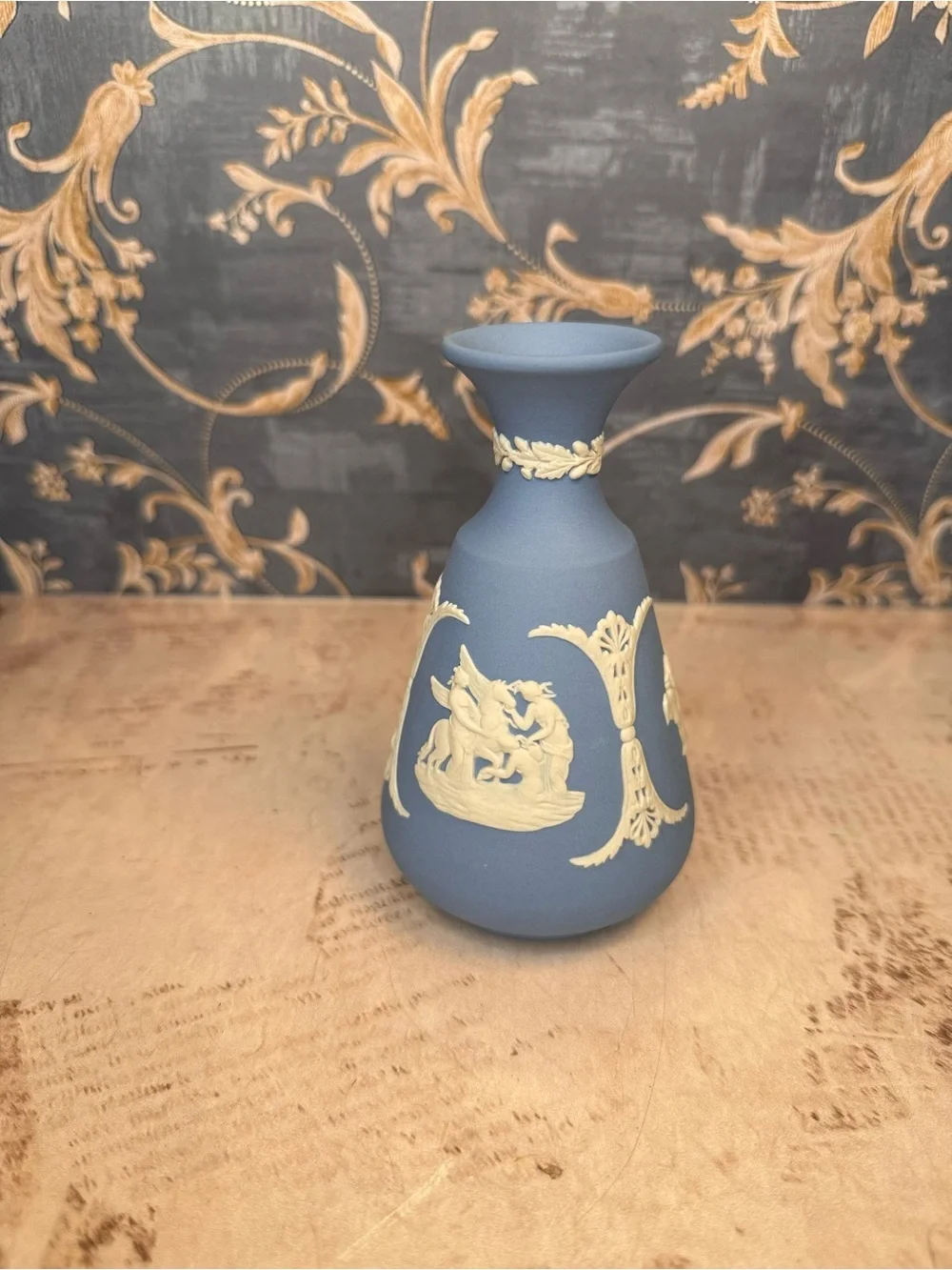 Vintage Wedgwood Jasperware Pale Blue Bud Vase England Classical Relief